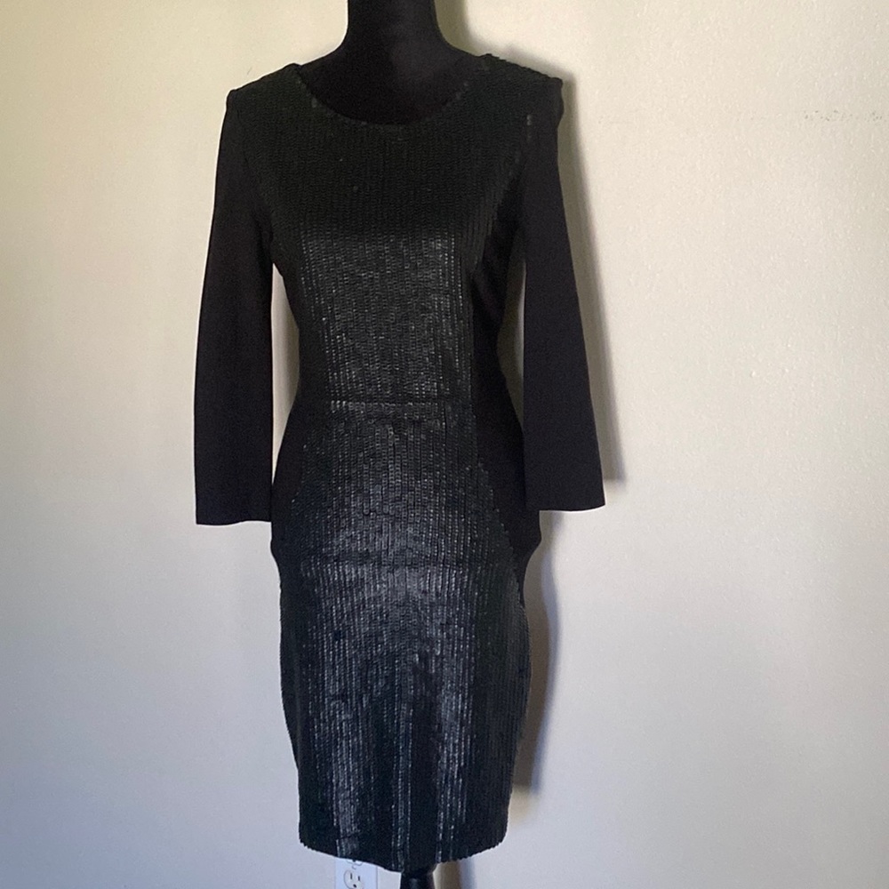 Haute Hippie black sleeves dress with sequins detail front